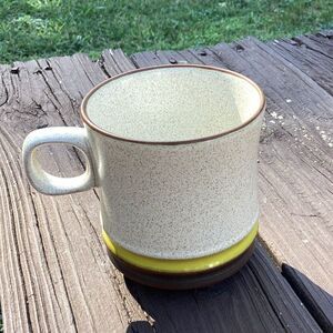 Vintage Denby Langley Sherwood Mug Speckled Stoneware Brown Yellow Band 1970s